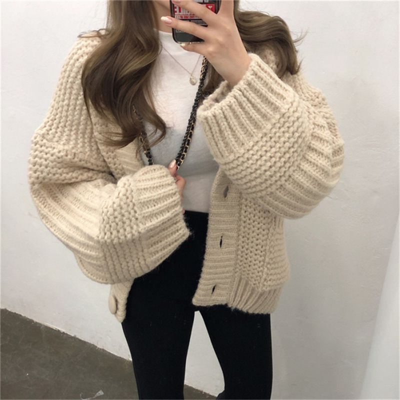 Thick Oversized Chunky Cable Knit Cardigan Coat Button Up – sunifty