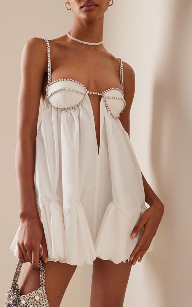 Embellished Crystal Trim Cotton Scallop Hem Bustier Poplin Mini Dress –  sunifty
