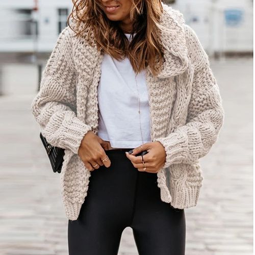 Oversized Fit Ribbed Braids Cable Knit Zip Up Hoodie Sweater