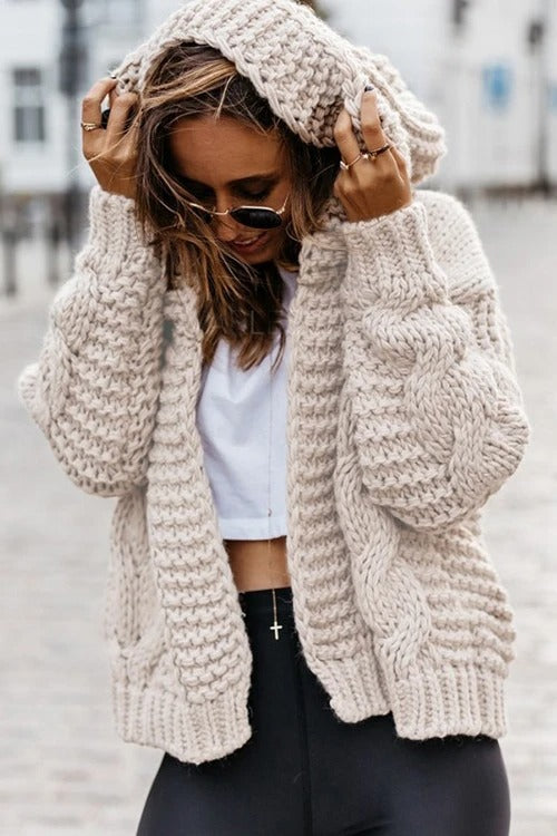 Oversize Braided Chunky Sweater Hoodie Knitted Cardigan Jacket Sweater ...