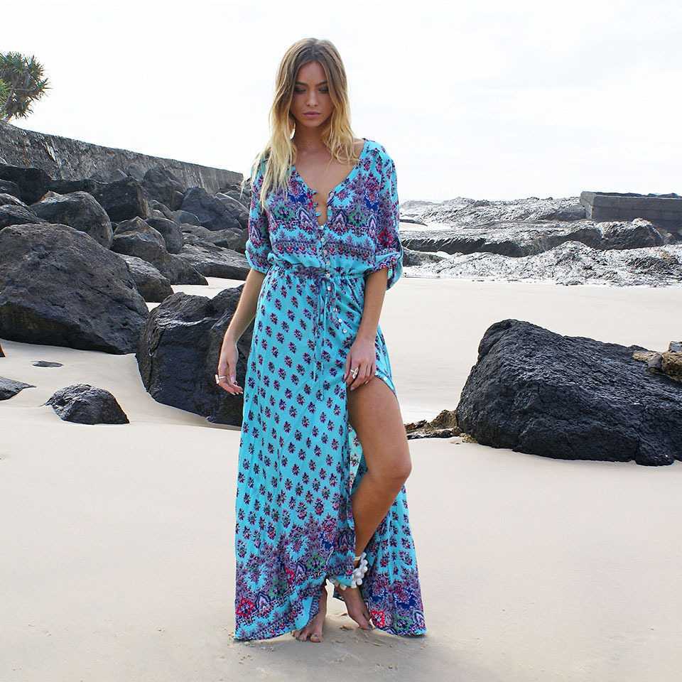 Hippie Gypsy Boho Long Beach Dress Maxi Cover Ups Beachwear – sunifty