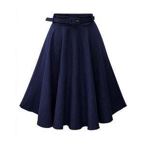 Classy Belted Waist High Waisted Full Midi Denim Skirt – sunifty