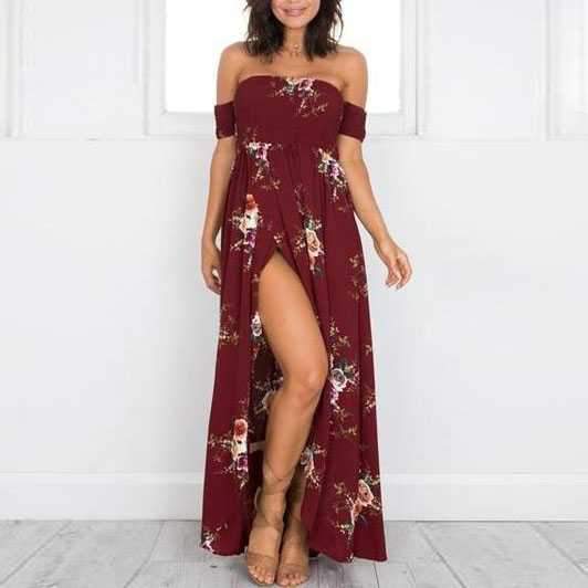 SLIT MAXI DRESS | Off Shoulder Long Dresses with Side Slits - Sunifty ...