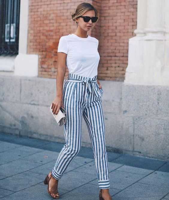 Tie Waist Belted Cigarette Trousers Striped Pants – sunifty