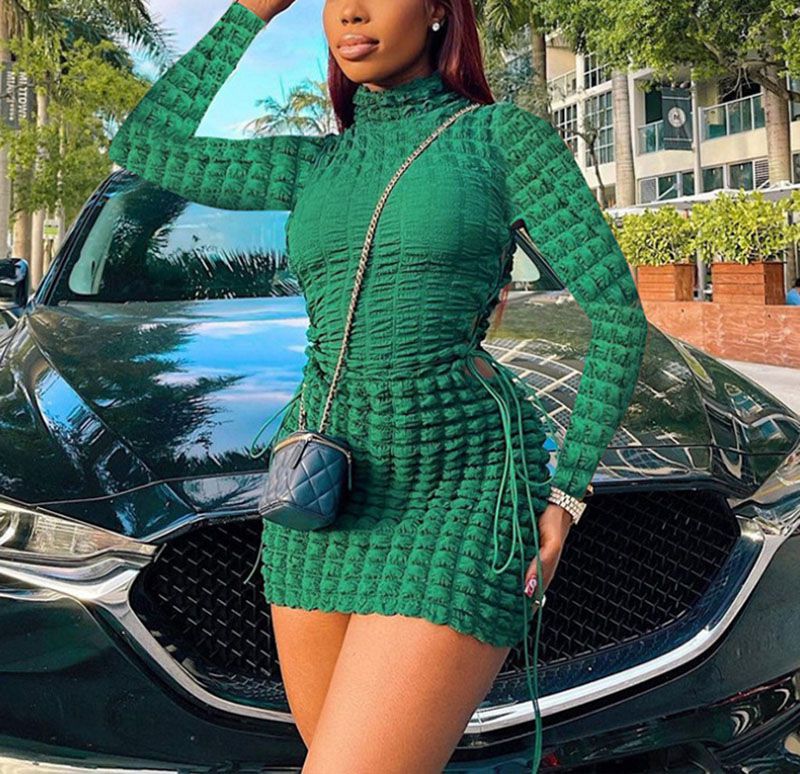 Green long hotsell sleeve bodycon dress