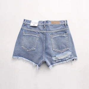 Cute Destroyed Washed Side Cut High Waisted Ripped Denim Shorts – sunifty