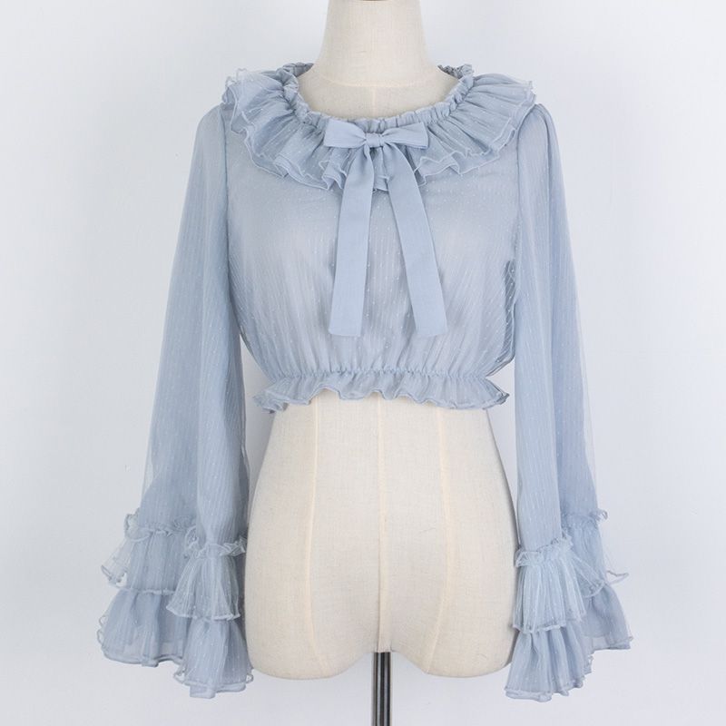 Classic Chiffon Mesh Ruffle Puff Lolita Sleeve – Blouse Shirt sunifty