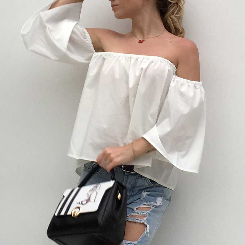 Tummy Hiding Oversized Off The Shoulder Tops Loose Blouse