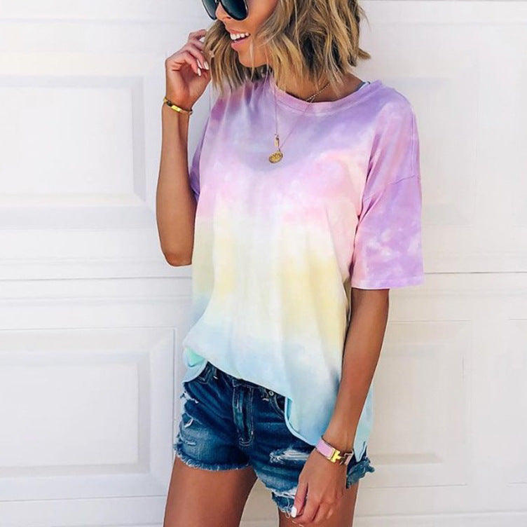 Trendy Casual Gradient Tie Dye Tee Shirts