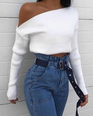 One shoulder sweater on sale white