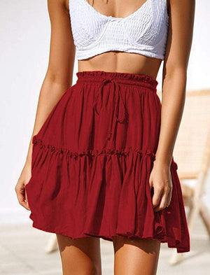 Classic Tie Front High Waisted Elastic Waist Ruffle Skirt – sunifty