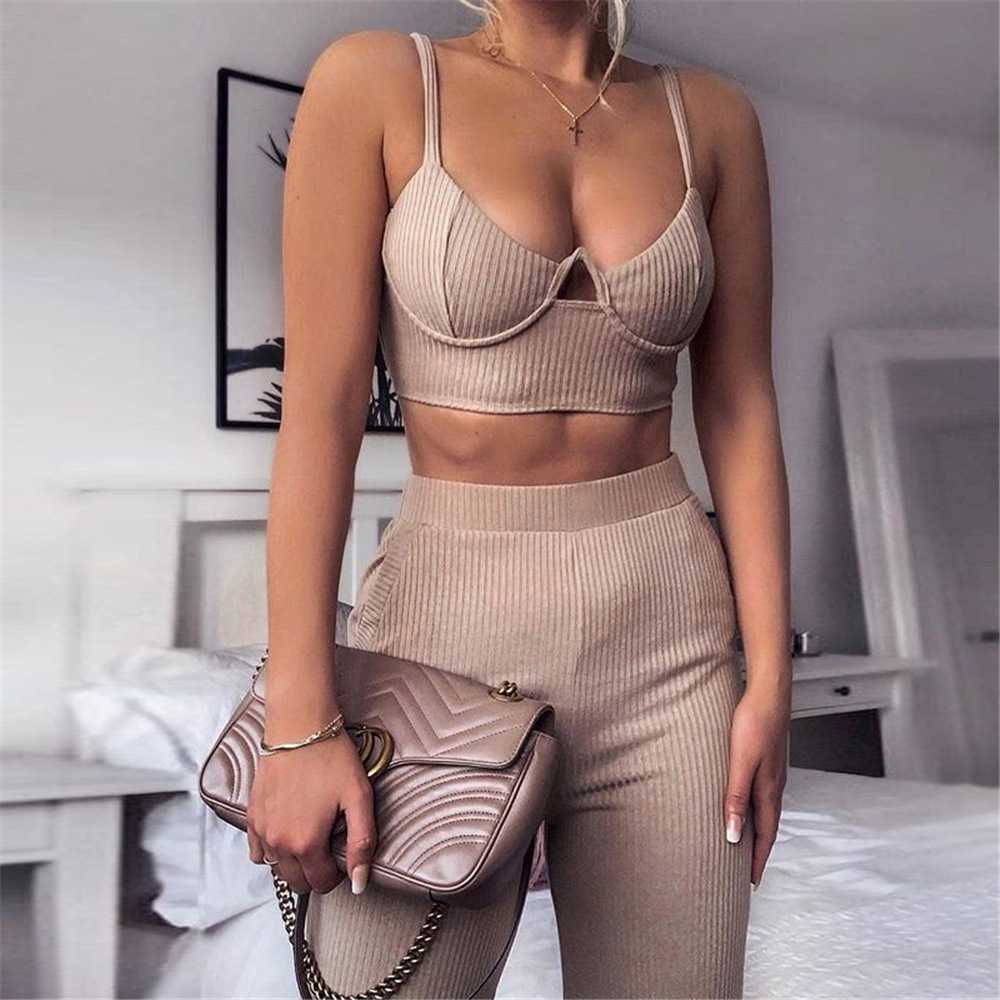 Knitted Two Piece Co ord Set Crop Top and Jogger Pant Outfit – sunifty
