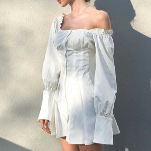 Flowy Long Puff Sleeve Off Shoulder Mini Dress – sunifty