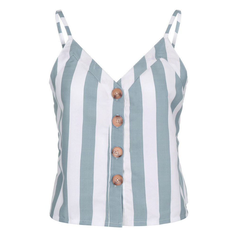 Patchwork Striped V Neck Button Up Cami Top – sunifty