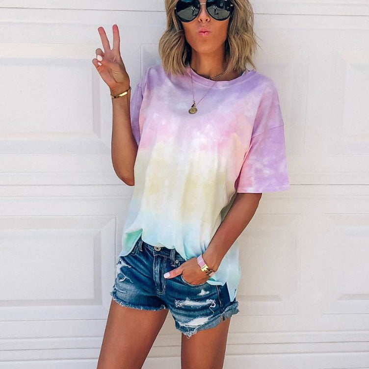 Trendy Casual Gradient Tie Dye Tee Shirts