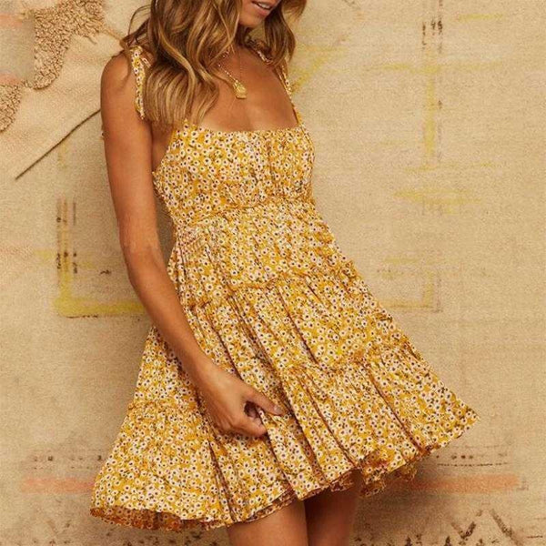 Mustard yellow 2024 ruffle dress