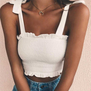 White Ruched Ribbon Tie-up Cami Top