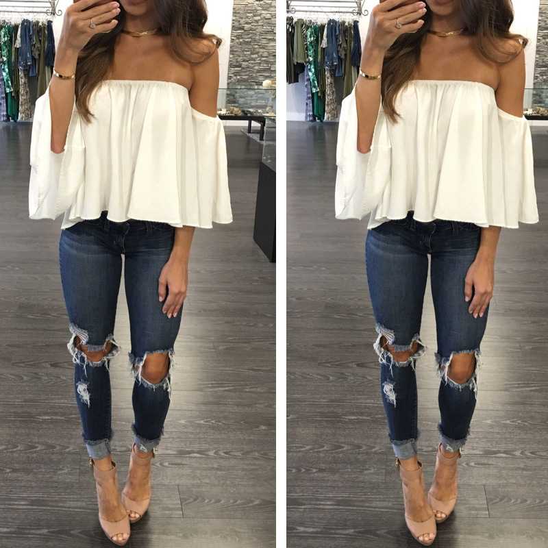 Tummy Hiding Oversized Off The Shoulder Tops Loose Blouse