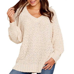 Comfy Oversized V Neck Popcorn Sweater Pullover – sunifty