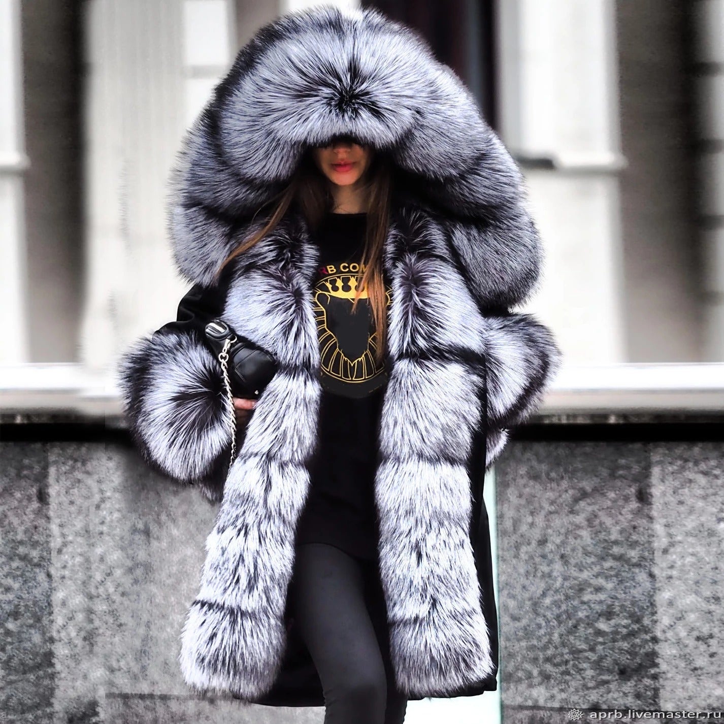 Women's Horizontal SAGA Mink Fur Jacket with Hood | Henig Furs