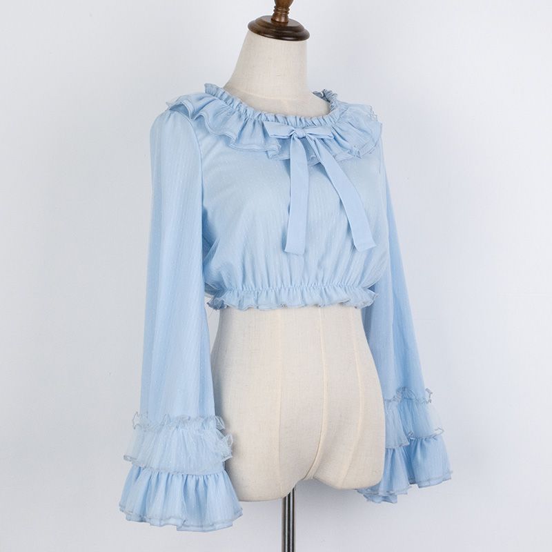 Classic Chiffon Mesh Ruffle Puff Sleeve Lolita Blouse Shirt – sunifty